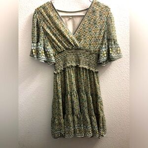 Max Studio Green and Cream Patterned Midi Dress